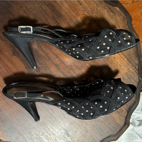 Vintage Selby Black Mesh Silver Dot Heels - Picture 2 of 6